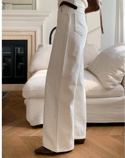 前壓線白色直筒小寬褲4