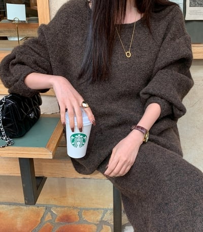 兩面穿排釦針織外套＋鬆緊長裙SET12