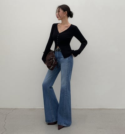 高個款！側車線落地款喇叭牛仔褲2