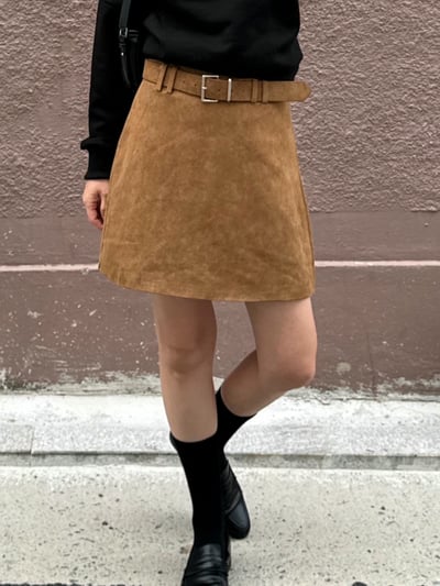 挺款麂皮Ａ字短裙（附皮帶）7