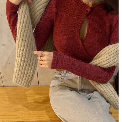 性感交叉鏤空長袖針織衣10