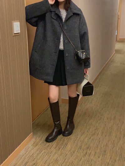 可高領毛流中長版大衣（羊毛100％）8