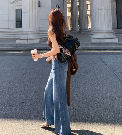 雙排扣高腰牛仔寬褲5