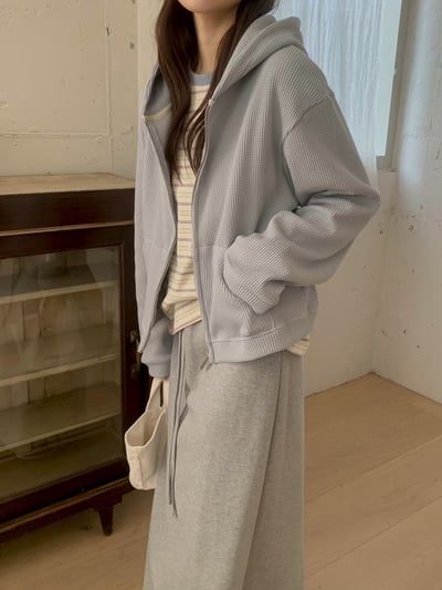 春季新款華夫格連帽休閒外套5