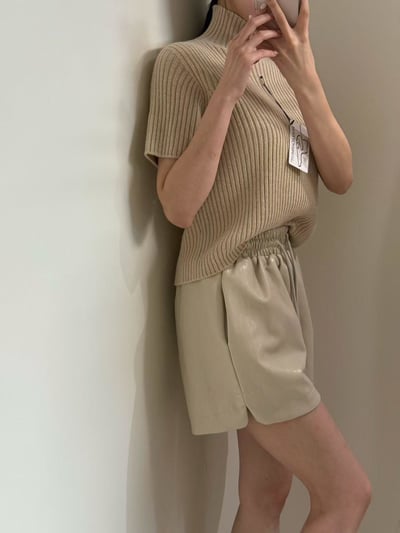 高領坑紋素色短袖針織衫2