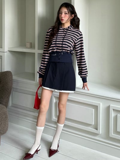 拼接襯料壓摺西裝短褲裙7