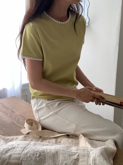 鋸齒狀色滾邊短T5
