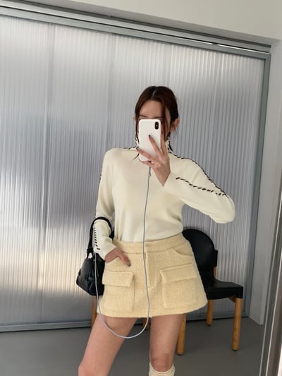 立體縫線滾邊高領打底針織衣2