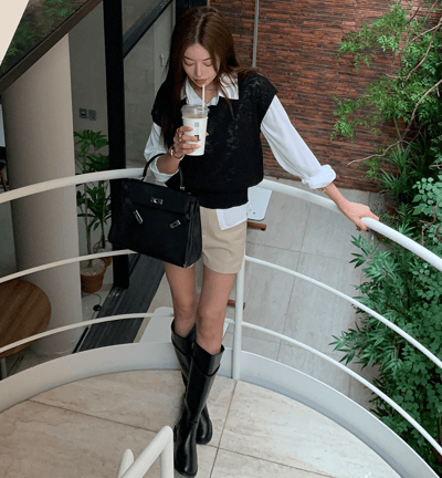 圓頭金釦繫帶膝下長靴10