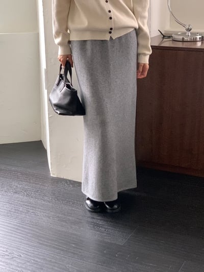 後開衩內裡水貂毛針織長裙2