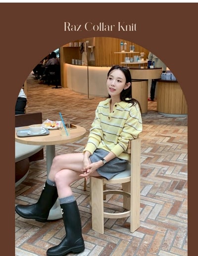 半排扣橫條紋針織上衣3