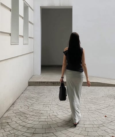 抓皺反折設計棉質長裙10