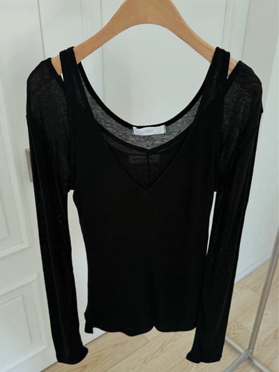 Ｖ領背心+透感薄款Ｔ兩件式SET12