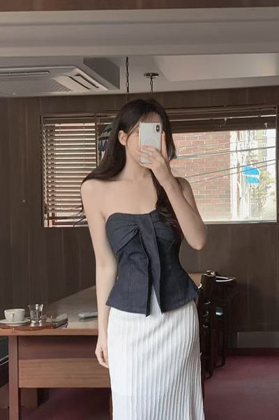 前綁結造型薄款牛仔背心2