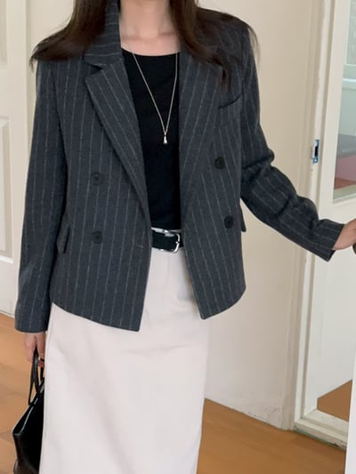 刀領直紋羊毛50％西裝外套3