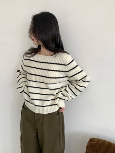 不修邊領拼接坑條橫紋針織衣2