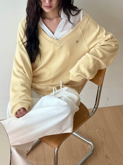 V領小logo銀牌素色博款針織衫3