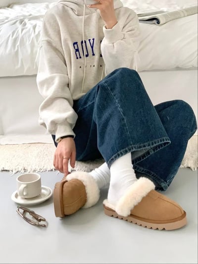 中線毛毛方塊牛皮厚底拖鞋4