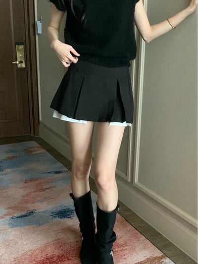 拼接層次百摺西裝短裙1