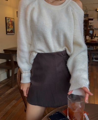 釦帶造型Ａ字開衩短褲裙3