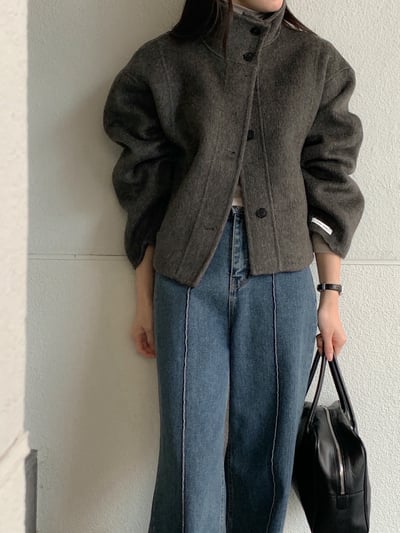 可高領簡約西裝版型手工羊毛外套（羊毛80%)15