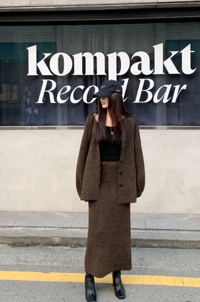 兩面穿排釦針織外套＋鬆緊長裙SET7