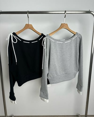 抽繩側綁結領拼接手袖大學Ｔ7