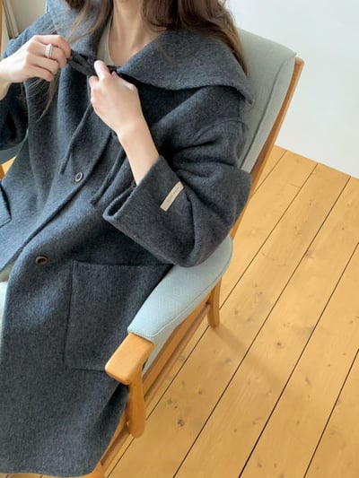 前綁結娃娃圓領羊毛100%大衣4
