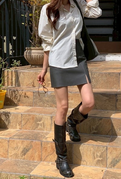 小開岔仿皮短褲裙6
