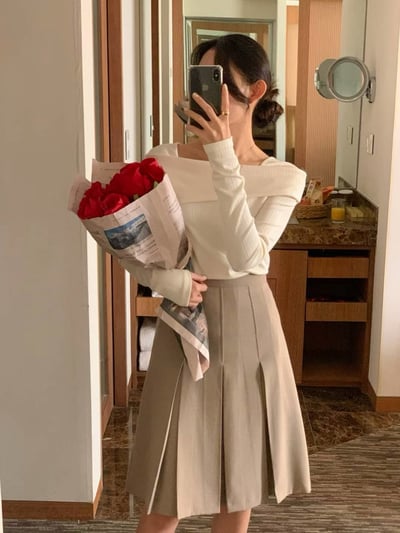 反摺斜肩坑紋針織衣3