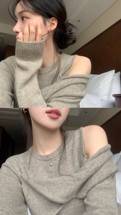 (客訂勿下單）前交叉紐結單肩鏤空薄款針織衫9