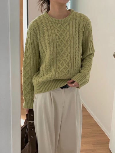 圓領經典麻花素色針織衣6