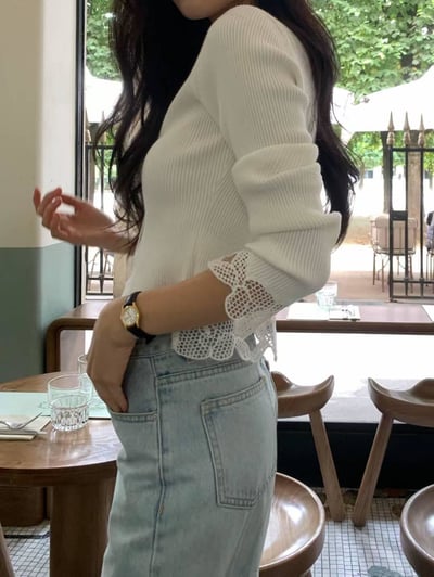 緹花造型綁帶針織上衣3