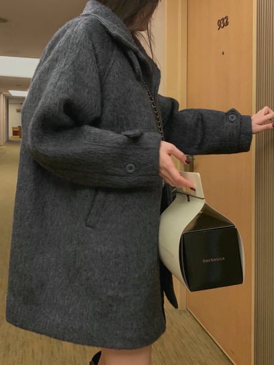 可高領毛流中長版大衣（羊毛100％）13