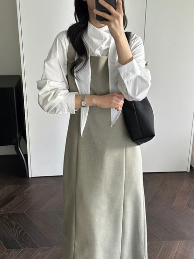 方領壓線西裝後開衩背心長洋6