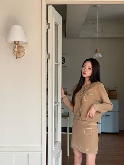 車線銀扣針織上衣+短裙SET3