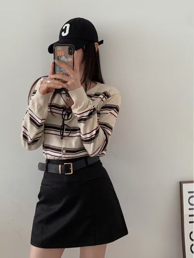 復古配色條紋排扣針織衫3