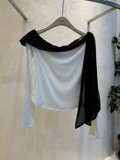 撞色拼接綁結領薄款Ｔ10