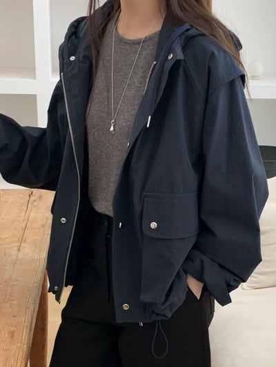 抽繩連帽口袋風衣夾克14