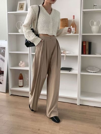 （客訂勿下單）高腰前百褶造型西裝寬褲5