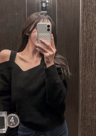 肩挖空Ｖ領接羅紋針織衣5