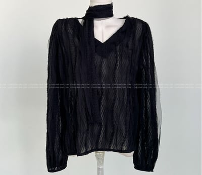 可拆領巾！Ｖ領金蔥波紋雪紡襯衫11