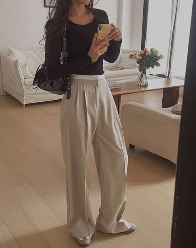 (客訂勿下單）腰間撞色前壓褶落地西裝褲8