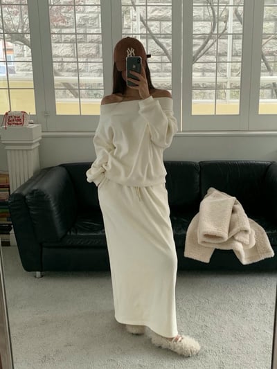 刷毛平領大學Ｔ＋後開衩磨毛長裙SET8