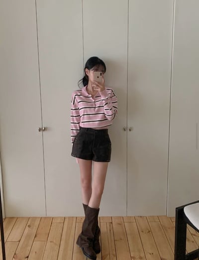 跳色排釦翻領薄款針織衫5