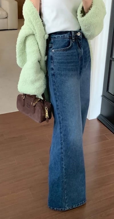 內抓絨深藍微寬牛仔褲11