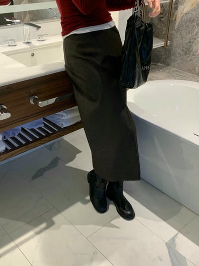 前打褶開衩造型磨毛長裙4