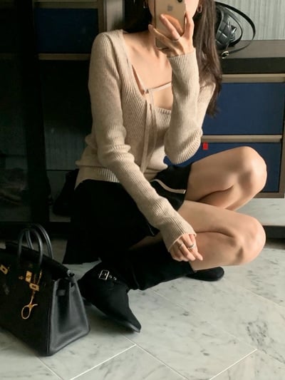 方領綁帶造型針織衣3