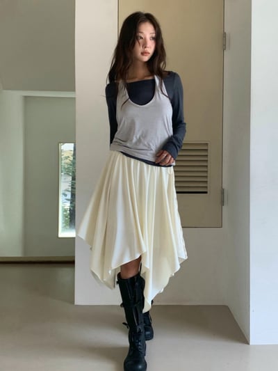 假兩件撞色打底衣＋繞頸背心套組8