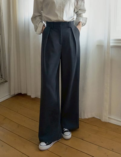 免熨燙！後鬆緊兩側打褶混棉西裝長褲4